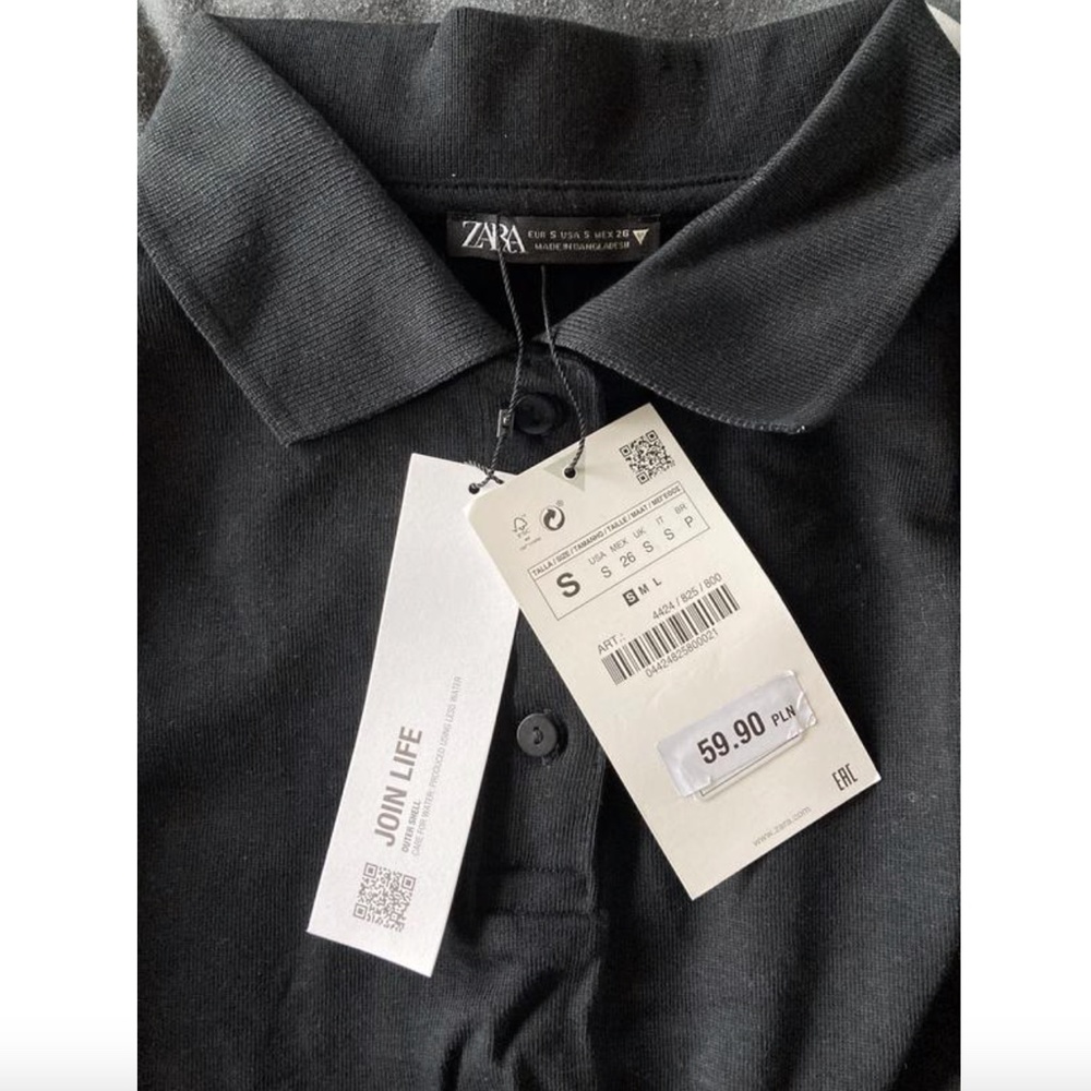 New ZARA Black Button Front Polo Ribbed Crop Top - Size S
